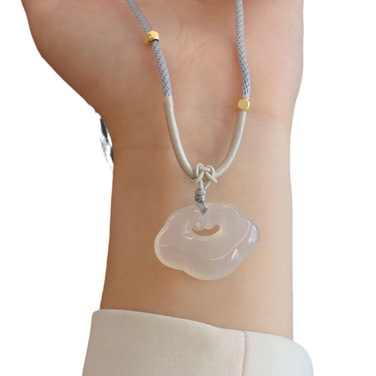 Natural Chalcedony Auspicious Cloud Jequirity Bean Butterfly Lotus Fashion Couple Necklace