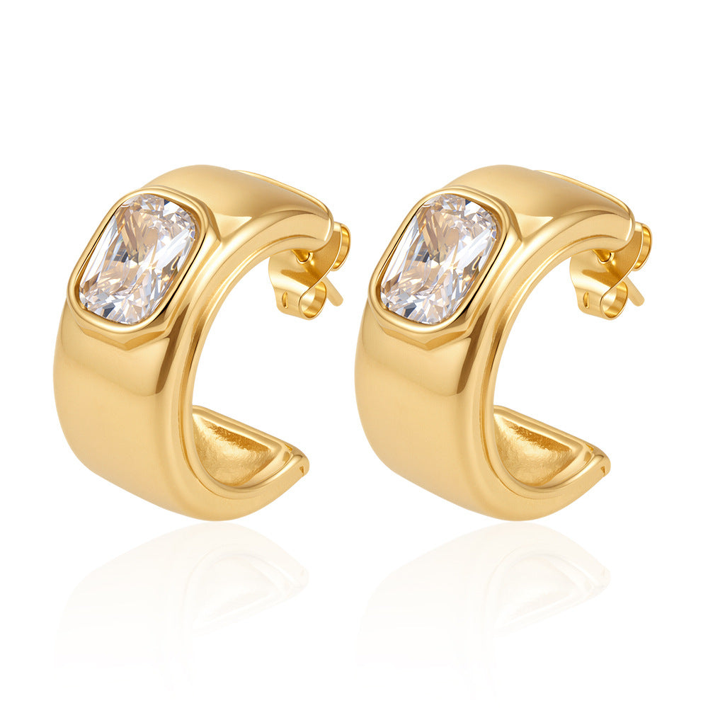 Women's Titanium Steel Gold Plated Emerald Niche Earrings