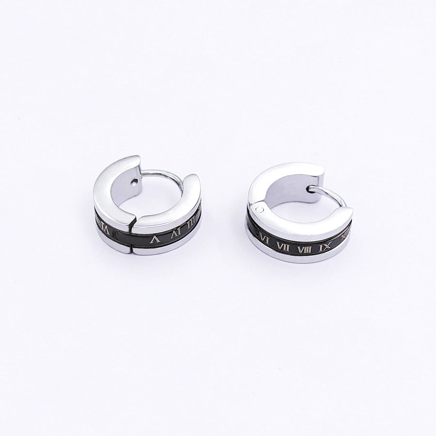 Men's Source Stainless Steel Female Drop Oil Plain Surface Black Roman Ear Buckle