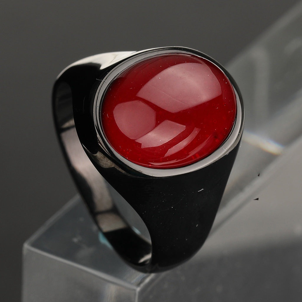 Men's Black Agate Punk Fashion Ornament Street Rings