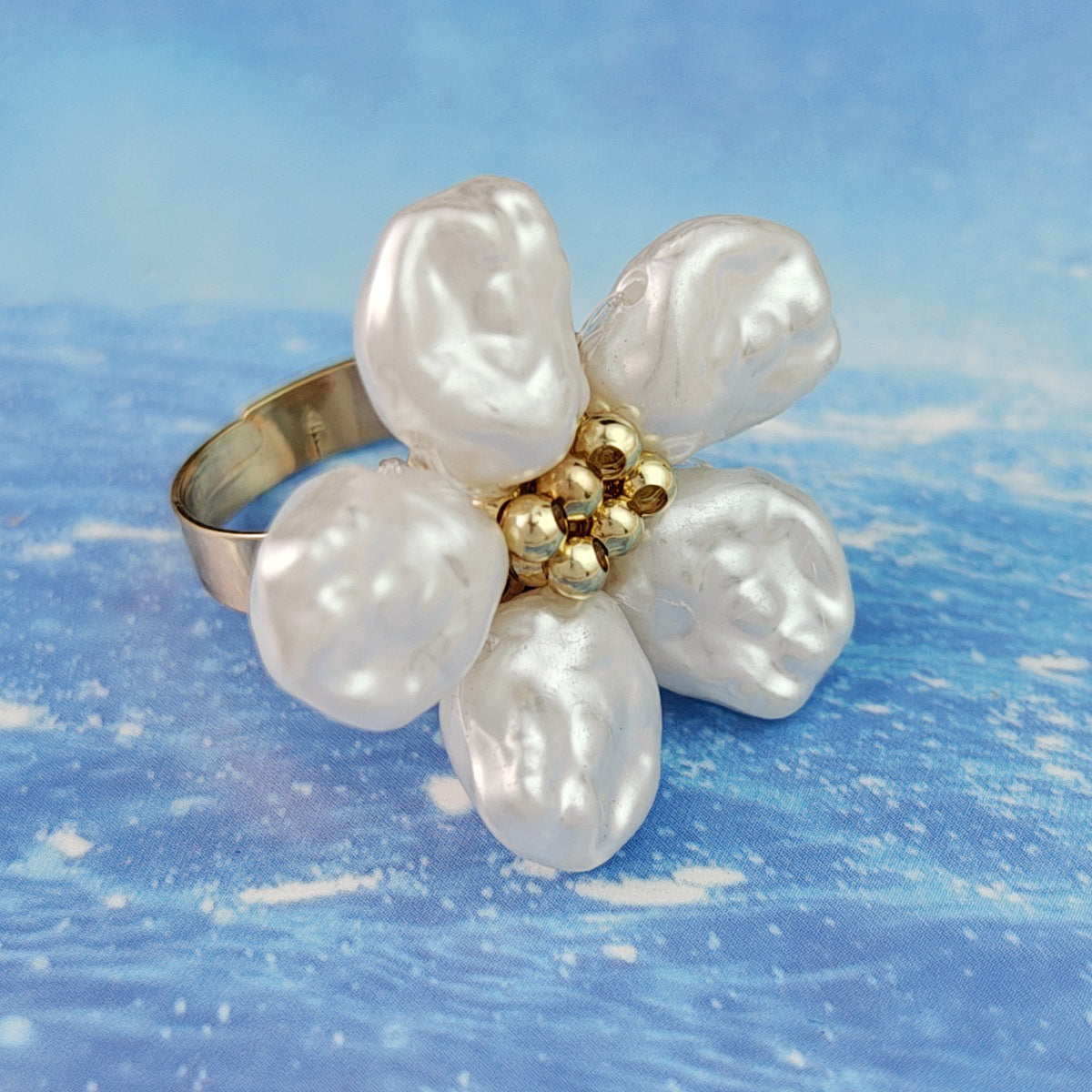 Women's Elegant Pearl Flower Design High-grade Opening Adjustable Index Rings