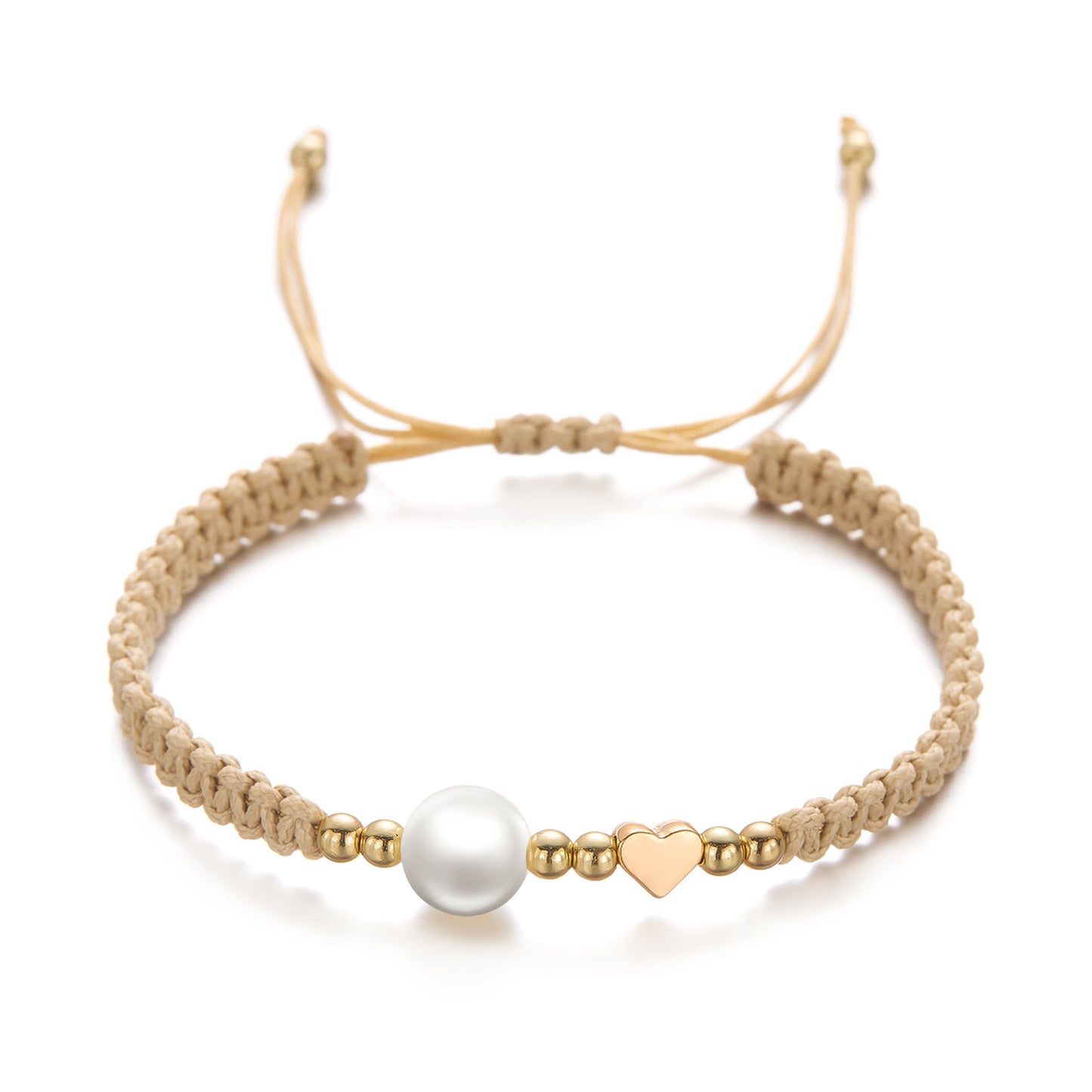 Simple Pearl Love Cross Khaki Hand-woven Bracelets