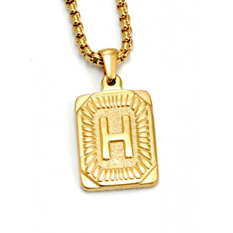 Men's Gold Square Double-sided English Letter Titanium Necklaces