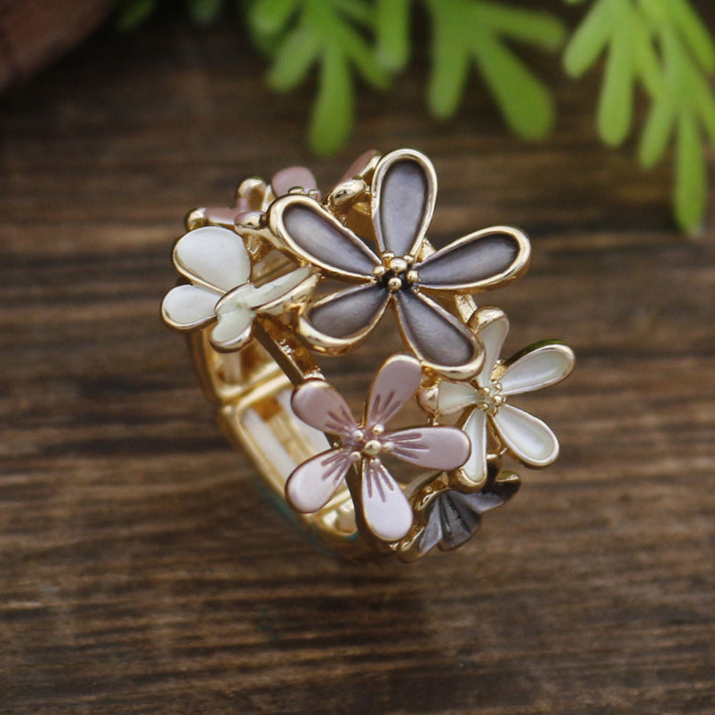 Women's Enamel Irregular Small Flower Elastic Fashion Rings