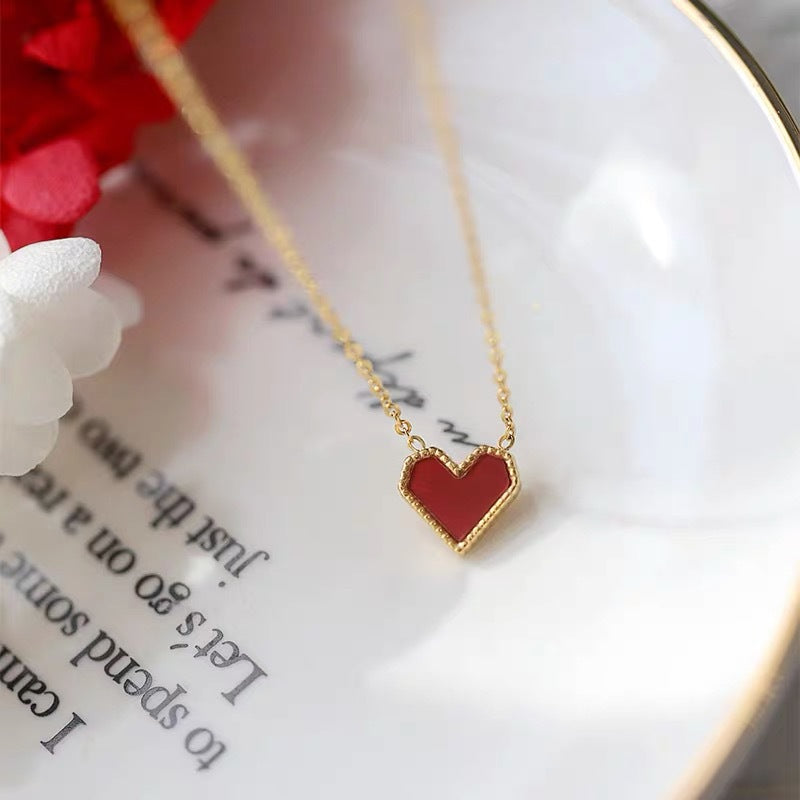 Women's Exquisite Red Fritillary Heart-shaped For Sweet Necklace