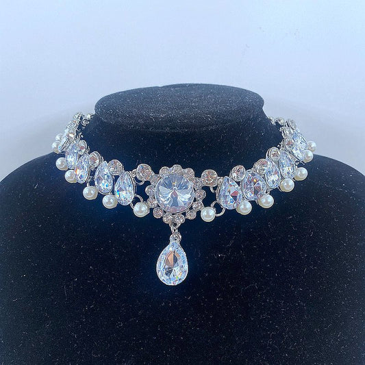 Dignified Metal Hollow Water Drop Gem Rhinestone Pearl Crystal Necklaces