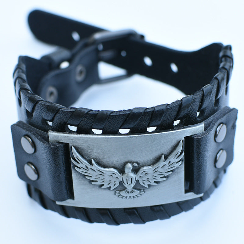 Men's Retro Viking Totem Leather Wolf Head Bear Claw Gossip Lucky Bracelet