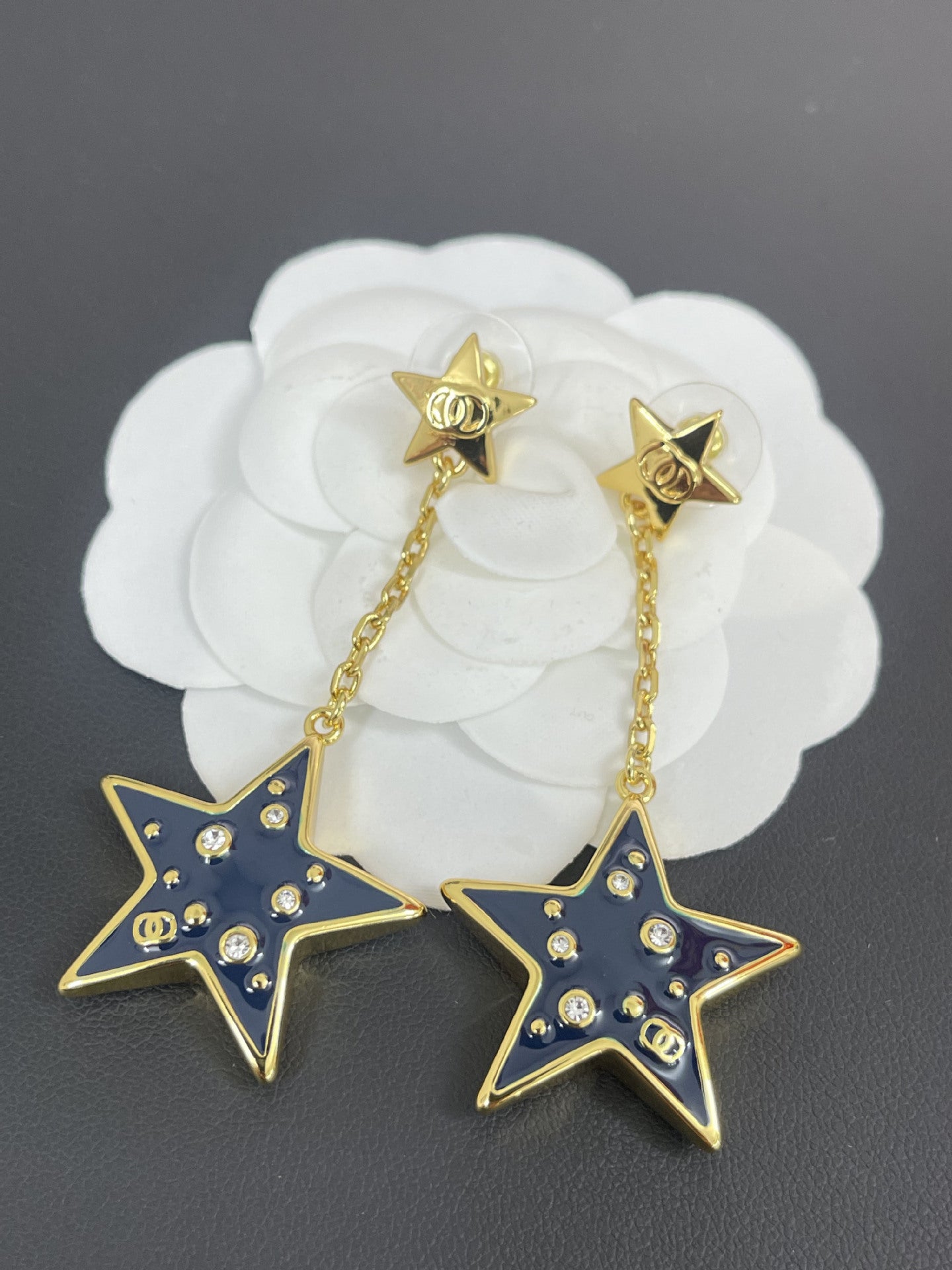 Gold Blue Two-color Five-pointed Star Light Luxury Temperament Ear High Earrings