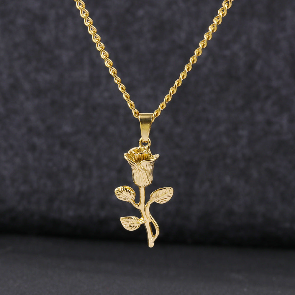 Steel Whole Body Stainless Wind Personalized Three-dimensional Rose Valentine's Day Necklace