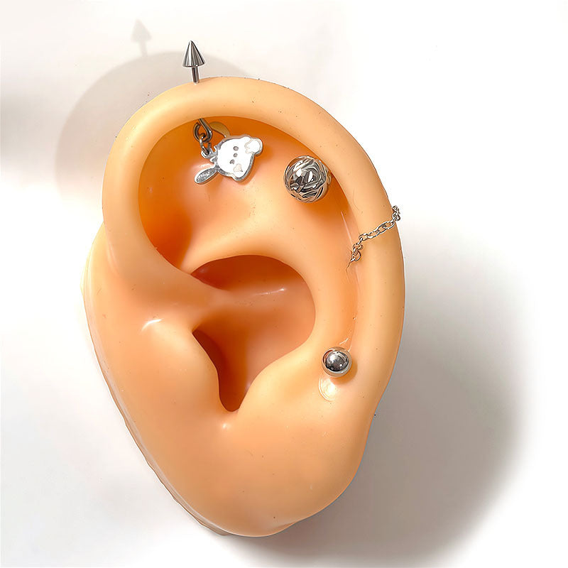 Women's Rod Long Titanium Steel Eardrops Pattern Ball Rings