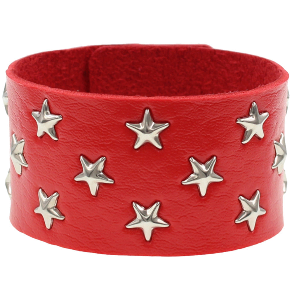 Gothic Leather Personality Rock Five-pointed Star Bracelets