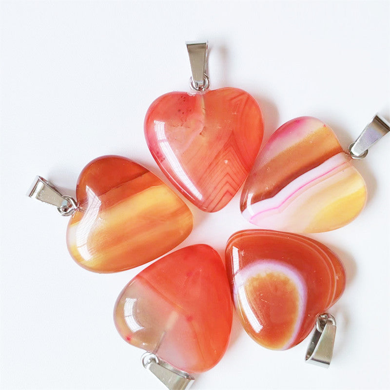 Stone Love Crystal Agate Heart Peach Pendants