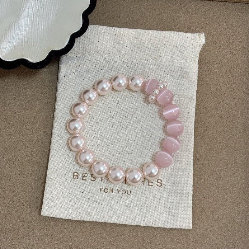 Eye Crystal Stitching Manta Rose Pearl Female Sweet Elegance Bracelet
