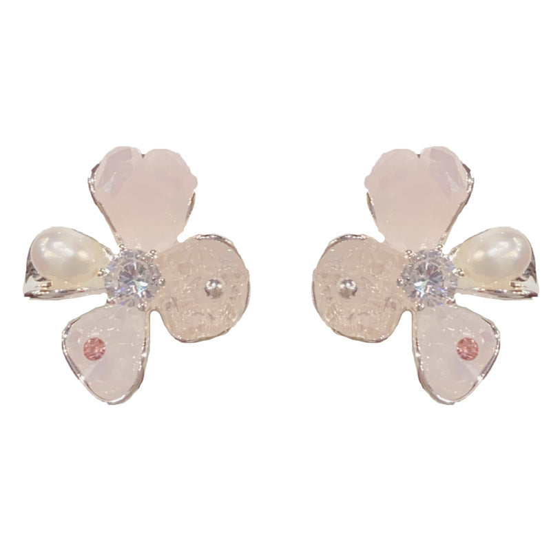 Fashion Simple Thick Sier Crystal Freshwater Pearl Earrings