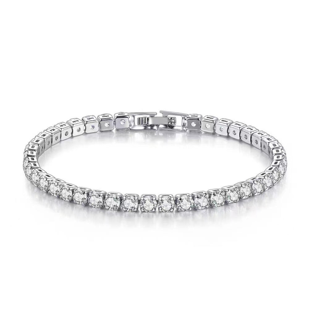 Star Color Stone White Crystal Love Zircon Square Sier Bracelet