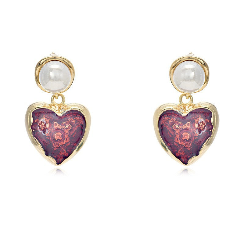 French Classic Bright Colored Glaze Heart Pearl Exquisite Fashion Temperament Rings