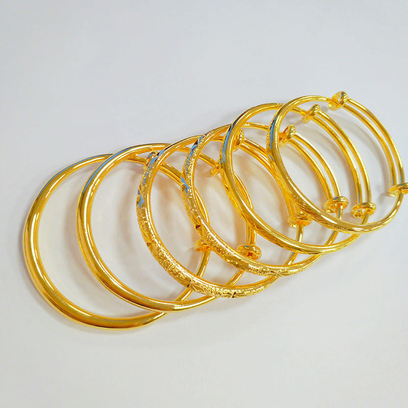 Children's Boutique Alluvial Gold Push-pull Opening Adjustable Glossy Simple Round Bracelet