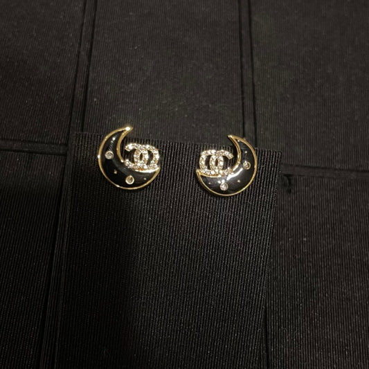 Women's Pairs Of Rhinestone Letters Light Luxury High Sense Moon Sier Earrings