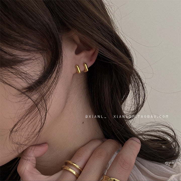 Square Ear Clip Female Design Personality High Stud Earrings