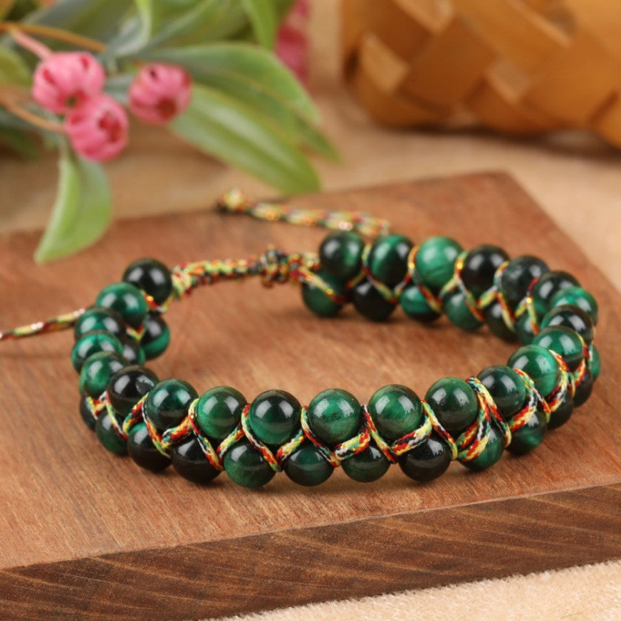Colorful Tigereye Round Beads Hand-woven Adjustable Bracelet