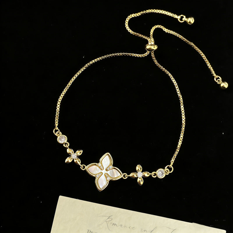 Four-leaf Flower Classic Style Light Luxury Beautiful Square Full Diamond Bracelet