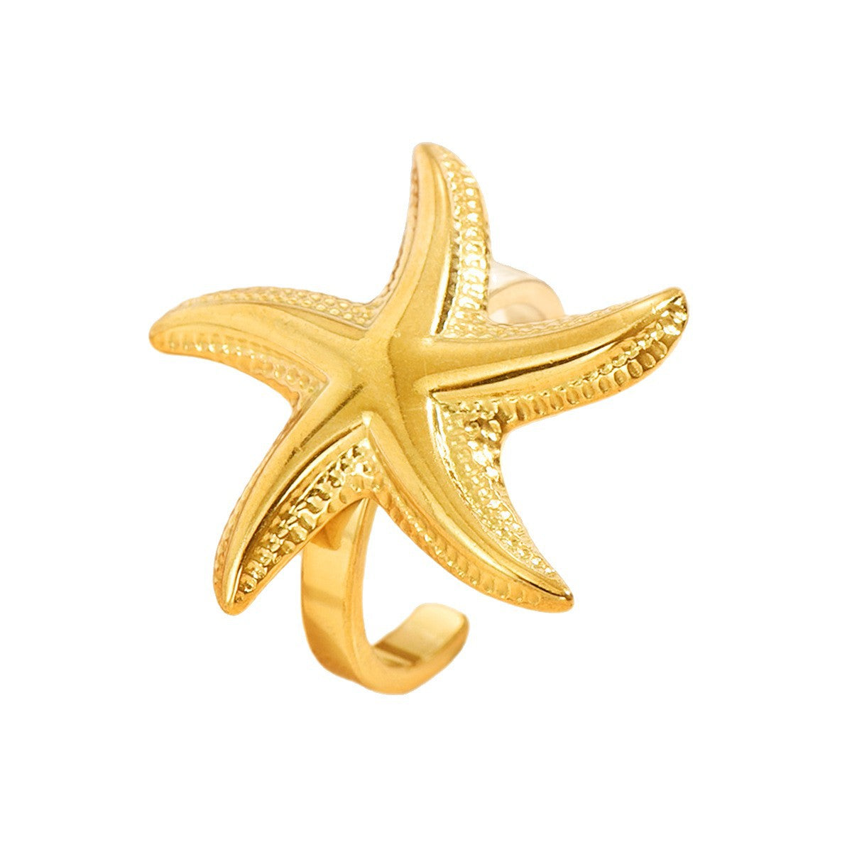 Fashion Stainless Steel Fresh Casual Vacation Style Stereo Starfish Ring