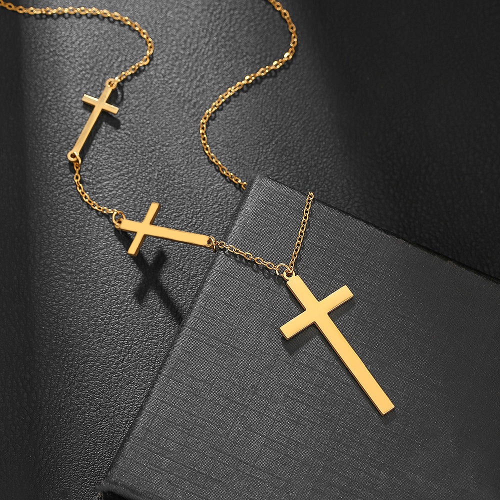 Steel Cross Love Couple Sweater Clavicle Necklace