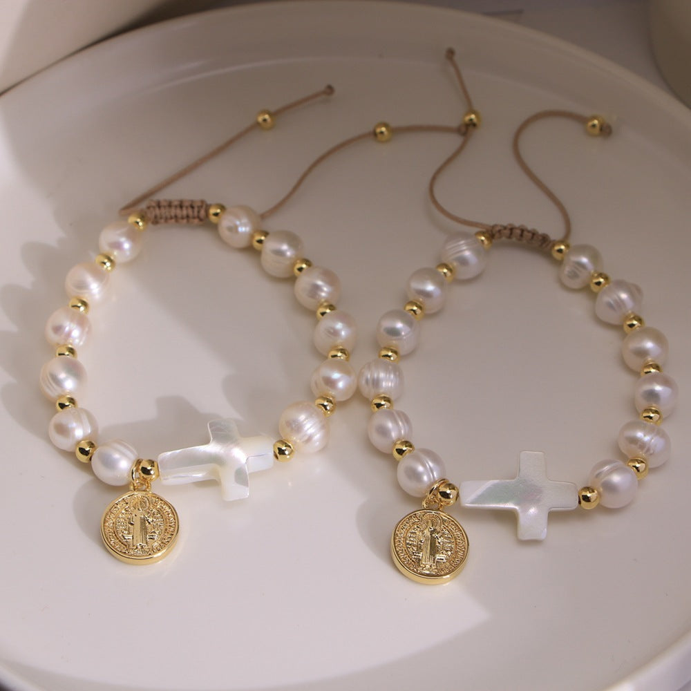 Coin Freshwater Pearl Mysterious Totem Adjustable Bracelets
