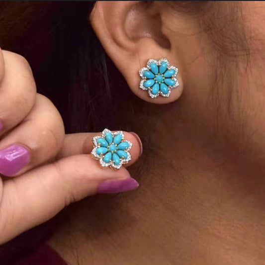 Vintage Turquoise Female Snowflake Diamond Antique Earrings