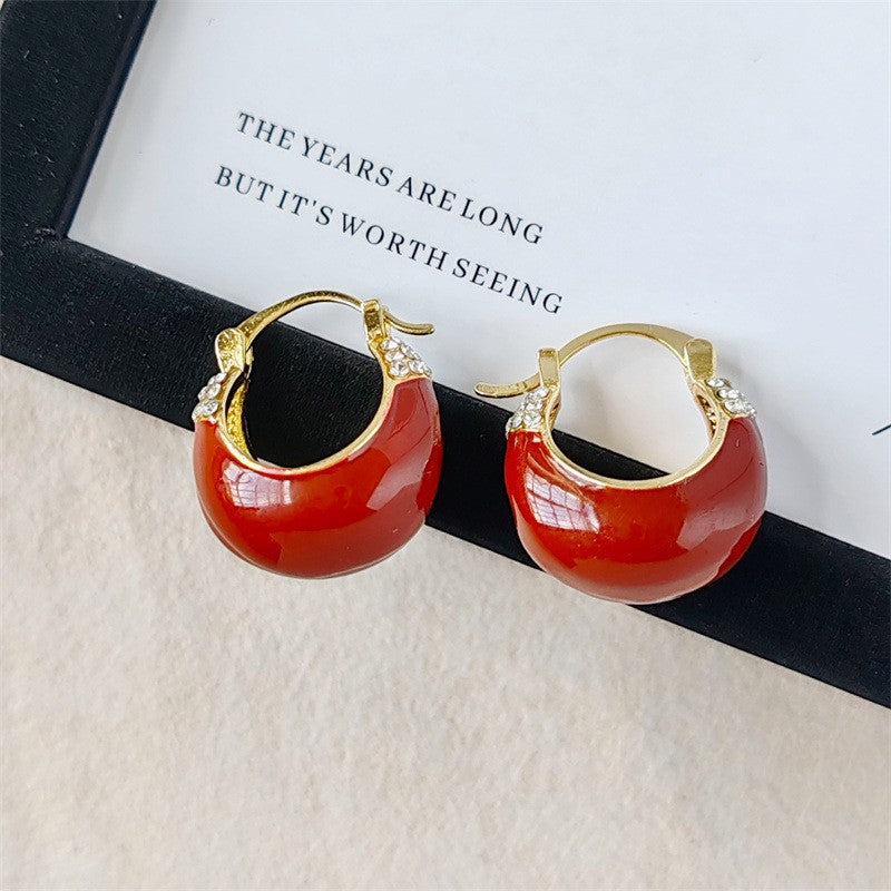Chinese Red Elegant Retro Cheongsam Match White Earrings
