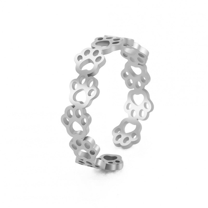 Fashion Cut Stainless Steel Black Cut-out Cat Claw Rings