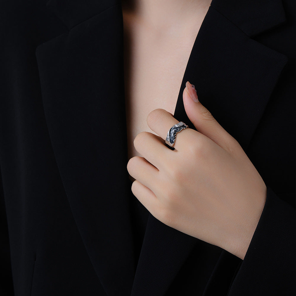 Irregular Lava Skin Texture Female Epoxy Two-color Design Rings
