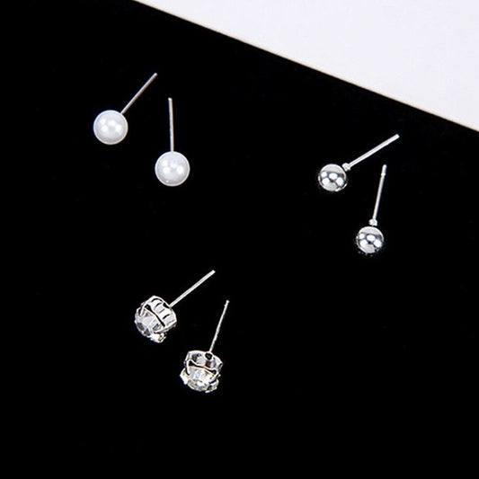 Women's Fashion Simple Round Pearl Metal Combination Earrings