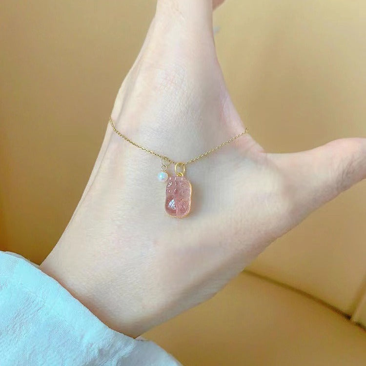 Women's Chinese Style Imitation Pink Tourmaline Small Chic For Special Interest Necklaces