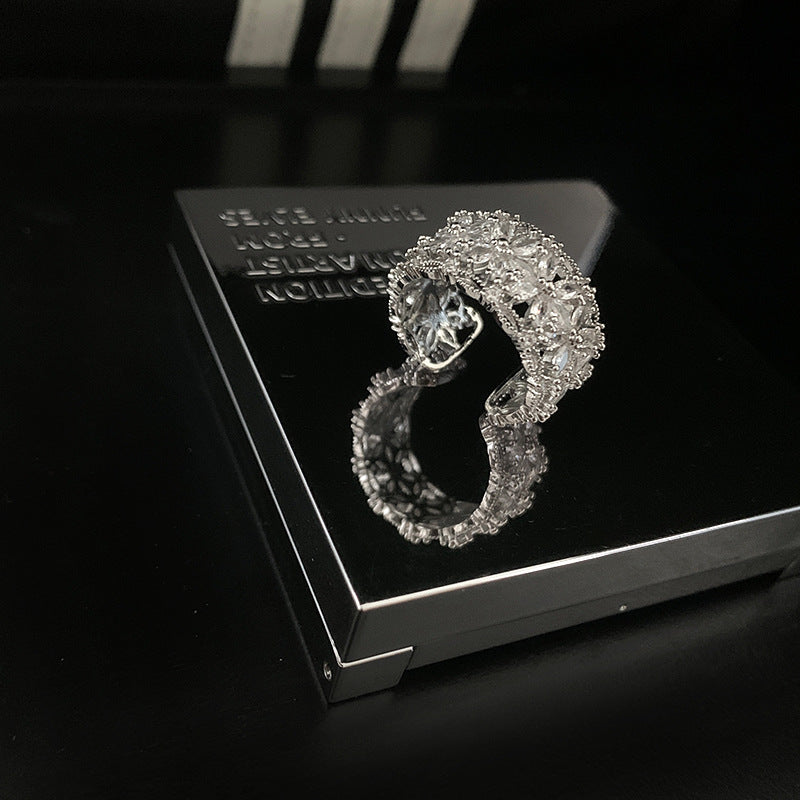 Diamond Super Flash Zircon Open Design Sense Niche High Class Ring