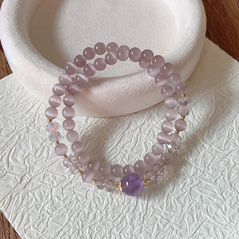 Circle Purple Opal Amethyst Jade Lotus Seedpod Beaded Niche High Bracelets