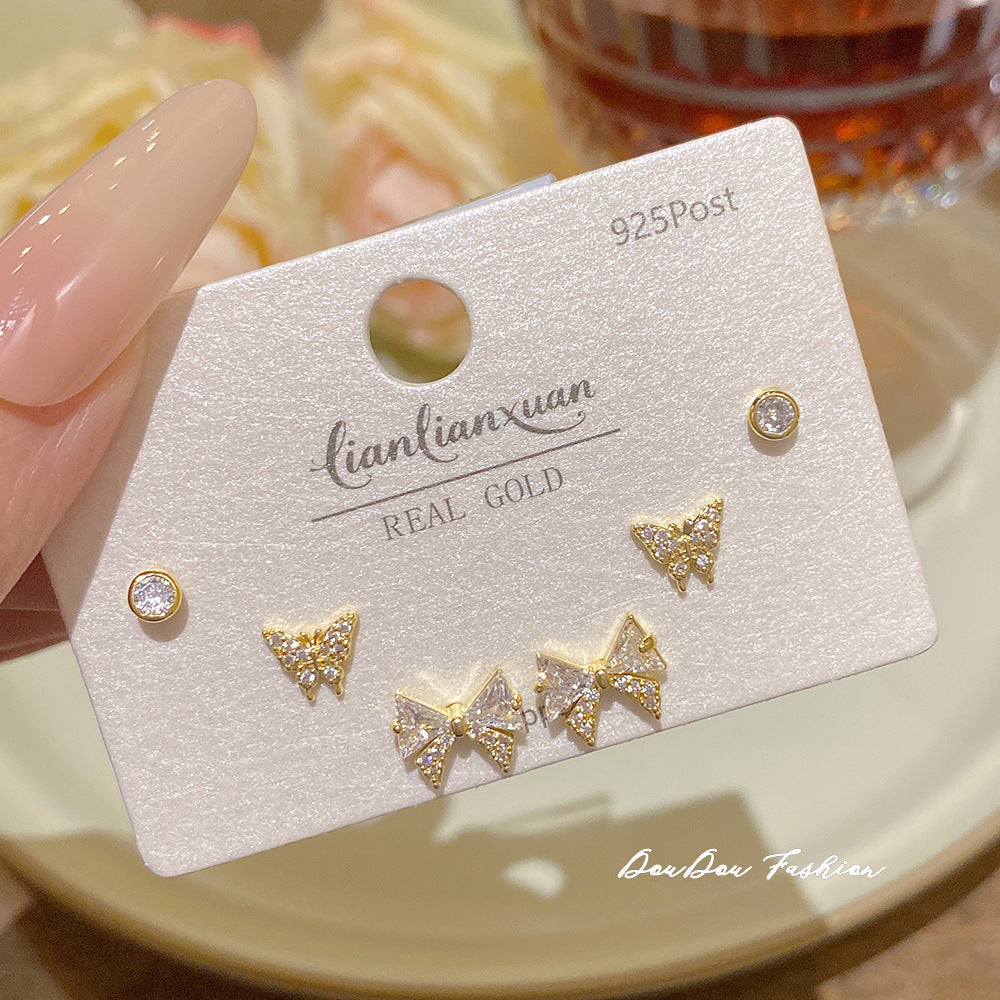 Women's Needle One Card Three Pairs Earings Small Delicate Summer High-grade Stud Earrings