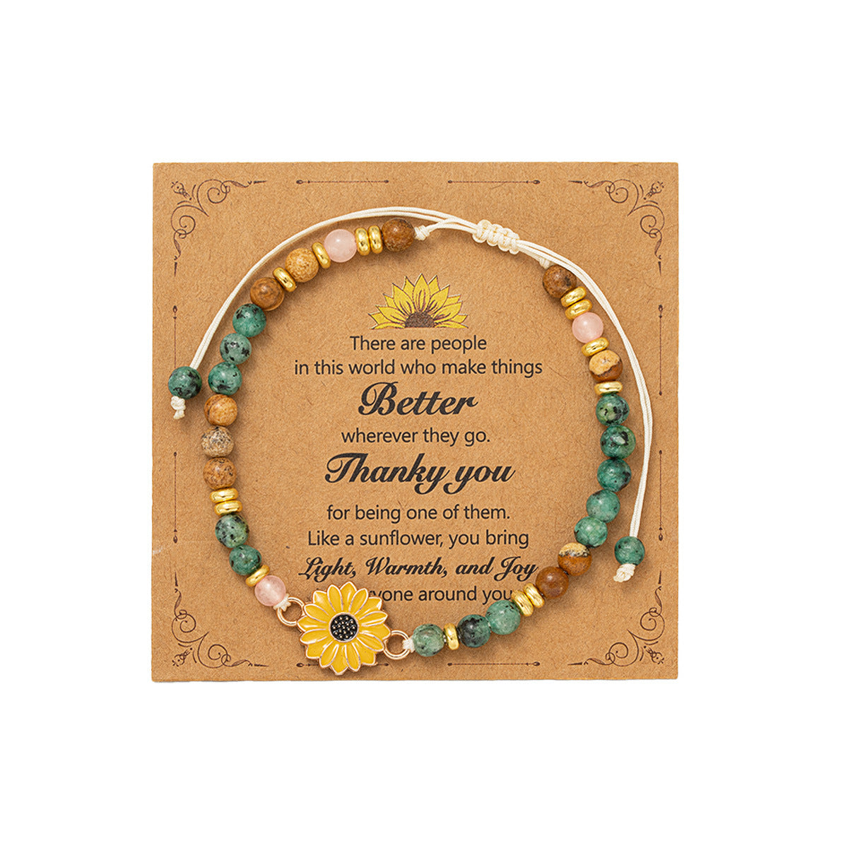 Women's Sunflower With Natural Stone Hand-woven Adjustable Bracelet