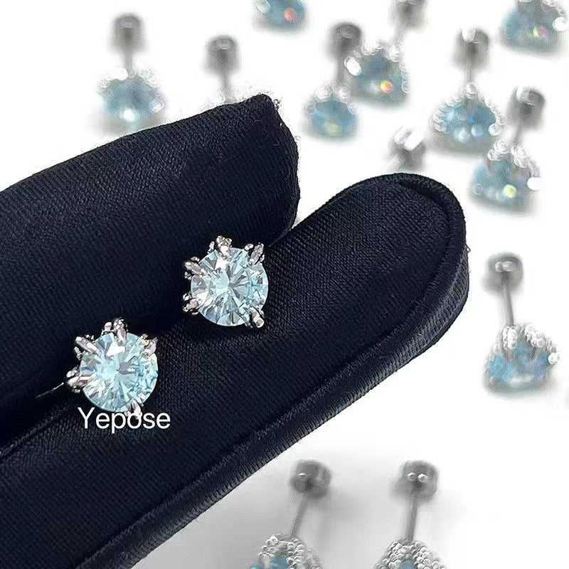 Women's Claw Scale Light Sea Blue Zircon Ear Bone Pin Rhinestone Stud Earrings