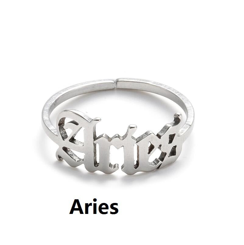 Female Retro Opening Simple English Letters Ring