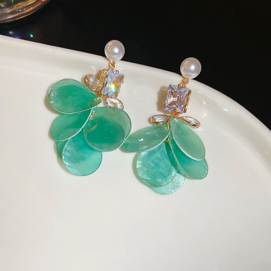 Women's Flower Shell Tassel Light Luxury High-grade Earrings