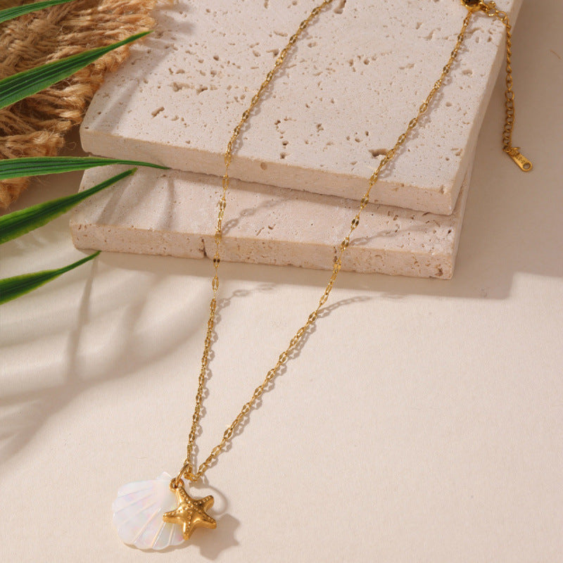 Ocean Female Vacation Style Seahorse Starfish Scallop Clavicle Chain Gold Necklace