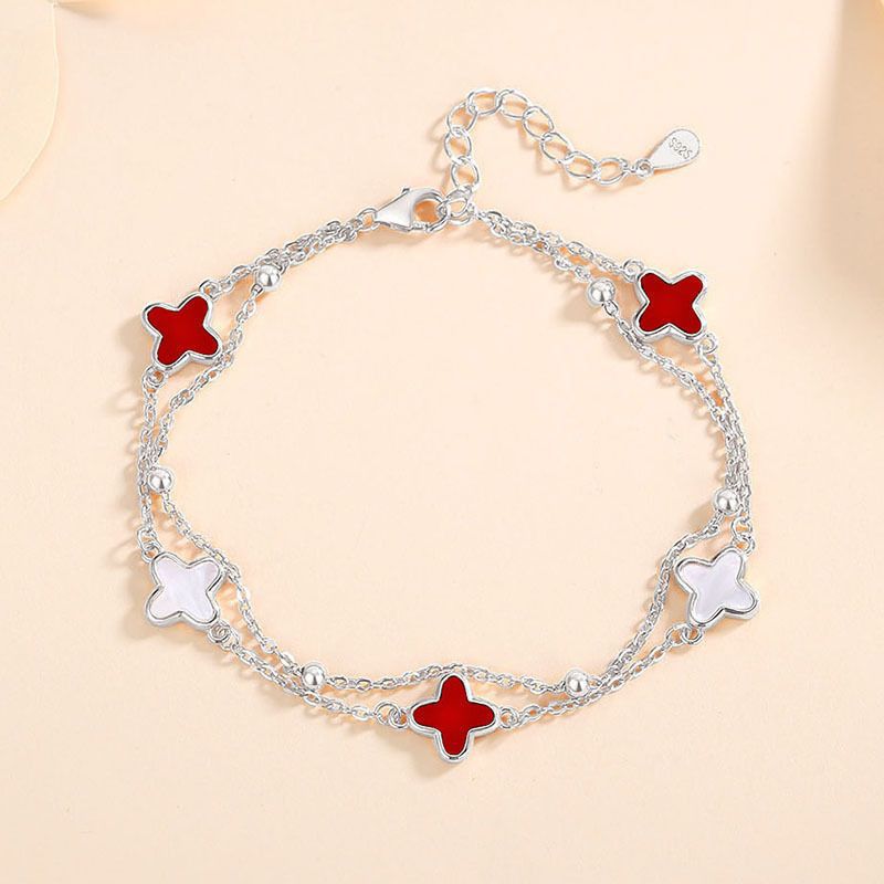 High Quality Four-leaf Clover Double Layer Wrist Female Bracelet