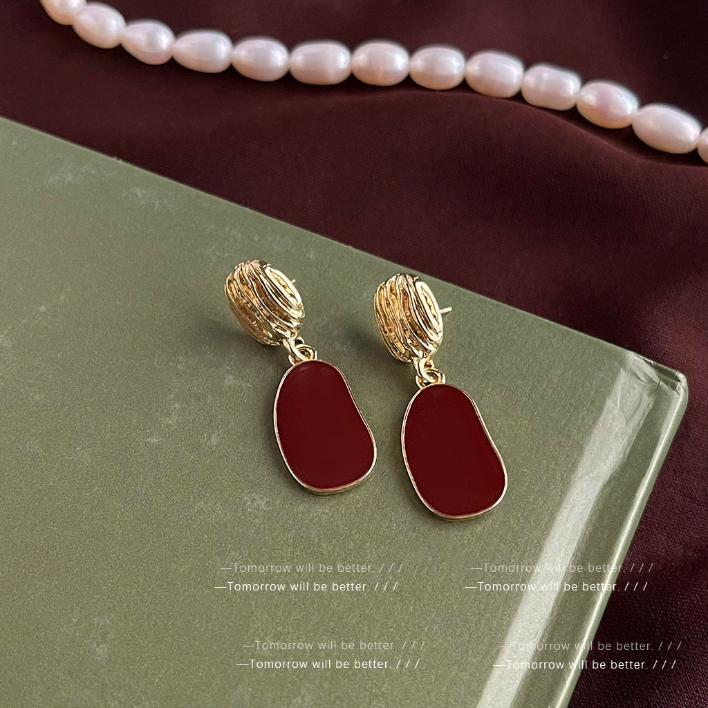 Women's Style Wine Red Enamel Retro Elegant Earrings