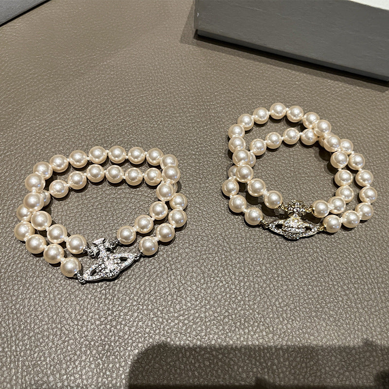 Pearl Full Diamond Saturn Retro Temperament Bracelets