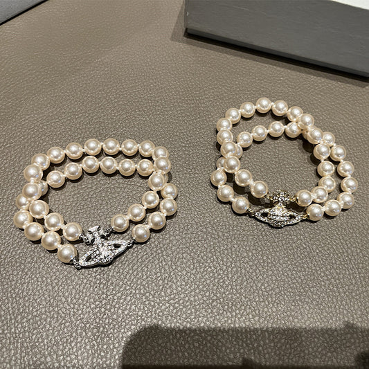 Pearl Full Diamond Saturn Retro Temperament Bracelets
