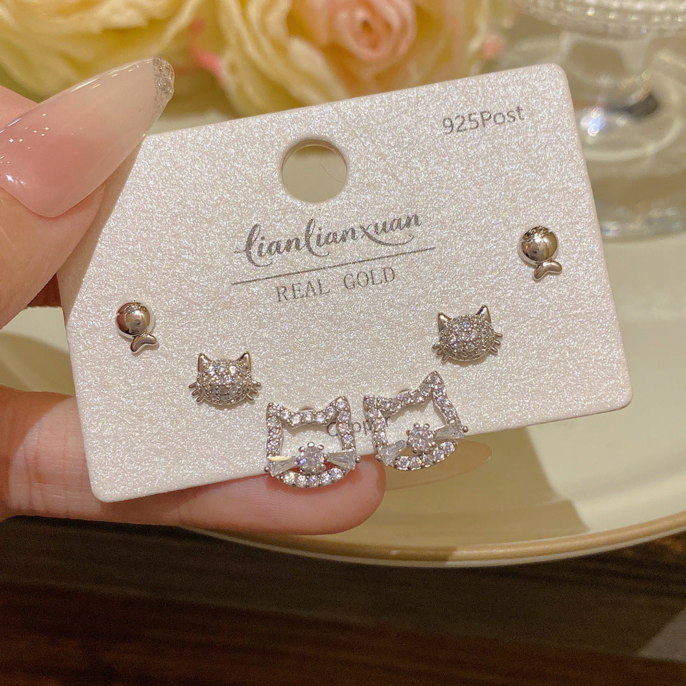 Women's Needle One Card Three Pairs Earings Small Delicate Summer High-grade Stud Earrings