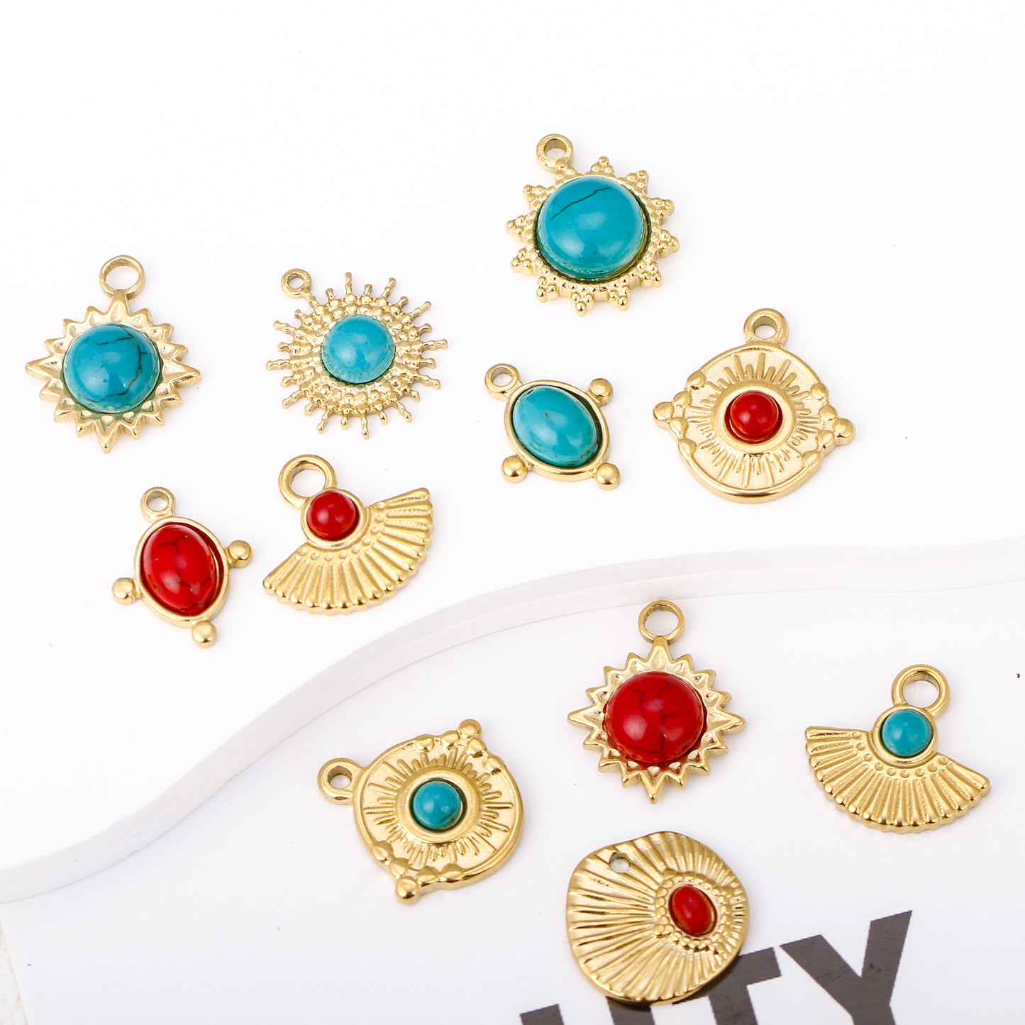 Steel Natural Stone Turquoise Gold-plated French Pendants