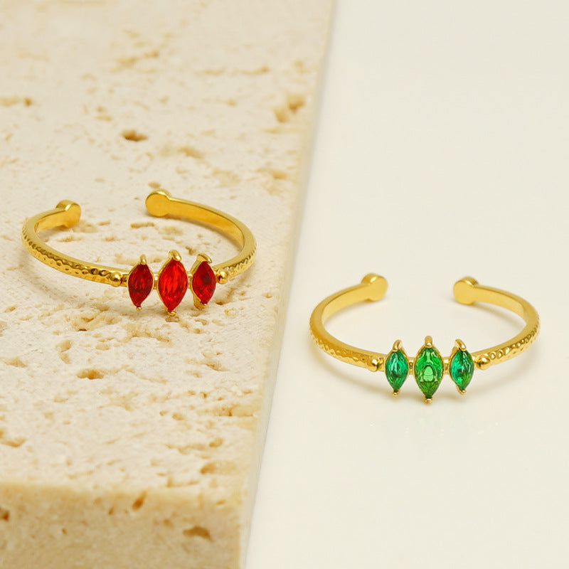 Women's Gold Stainless Steel Inlaid Zircon Geometric Fashion Titanium Opening Ring