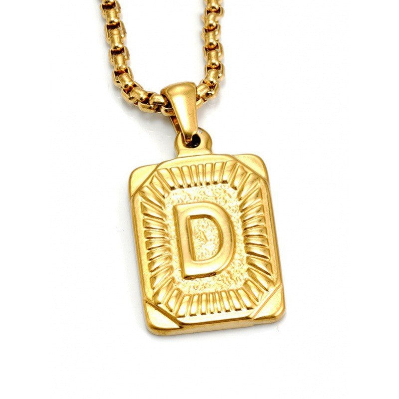 Men's Gold Square Double-sided English Letter Titanium Necklaces